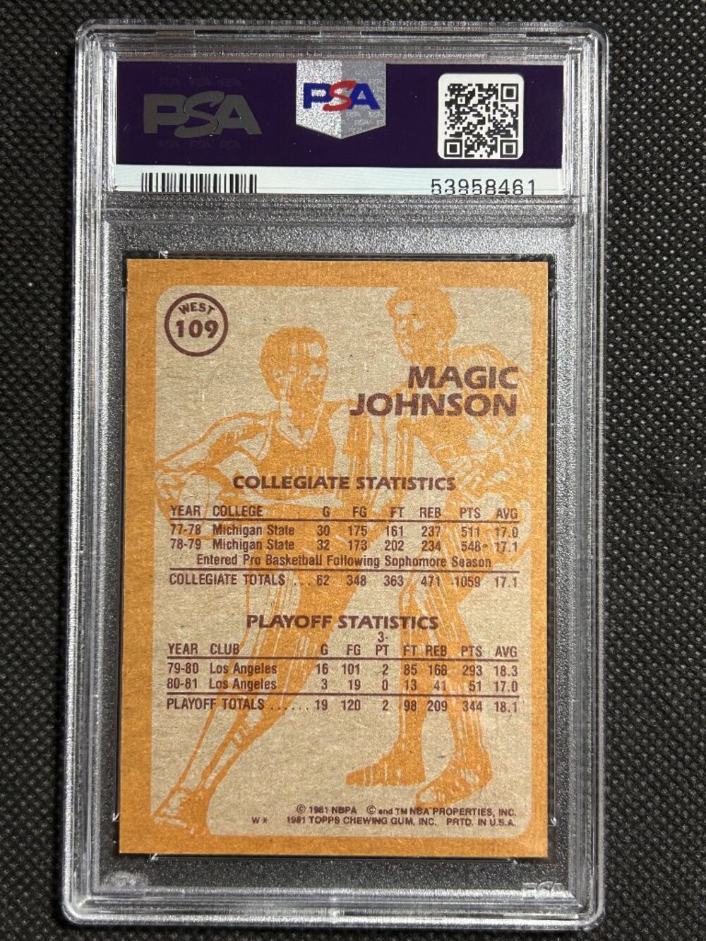 1981 Topps #109 MAGIC JOHNSON WEST PSA 8 NM-MT LOS ANGELES LAKERS HOF - Picture 2 of 2